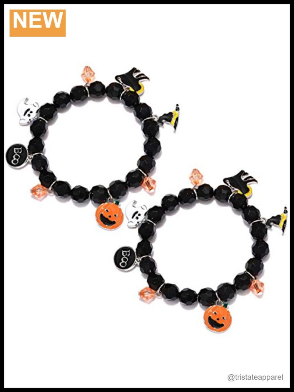 Halloween Charm Stretch Bracelet Set Pumpkin Ghost BOO Beaded Costume Party